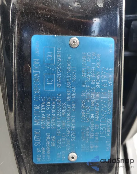 2001 Suzuki Grand Vitara Jx from USA, damaged, VIN JS3TD62V714161972